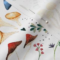SMALL Watercolor forest mushroom illustration and plants 