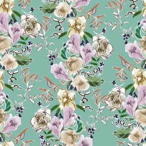 Keep Trying Floral Pattern Large Vertical Fashion Apparel Quilting Fabric Wallpaper Mint Green