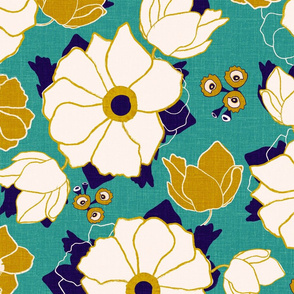 Leura Flowers Gold and Turquoise Large