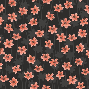 Medium scale - Hepatica black meadow seamless vector pattern.