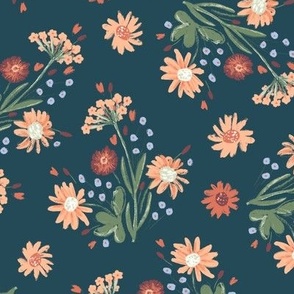 peach fuzz wildflowers sketches on teal by rysunki_malunki