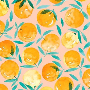 Oranges in Watercolour on Peach