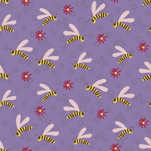 wasps and flowers on purple by rysunki_malunki