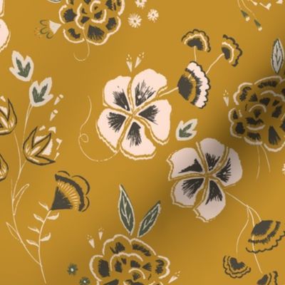 Hibiscus Floral - Lola - gold