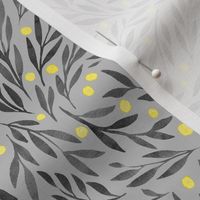 Swirling Leaves and Berries | Yellow Grey