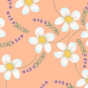 camomile and lavender on peach fuzz background by rysunki_malunki