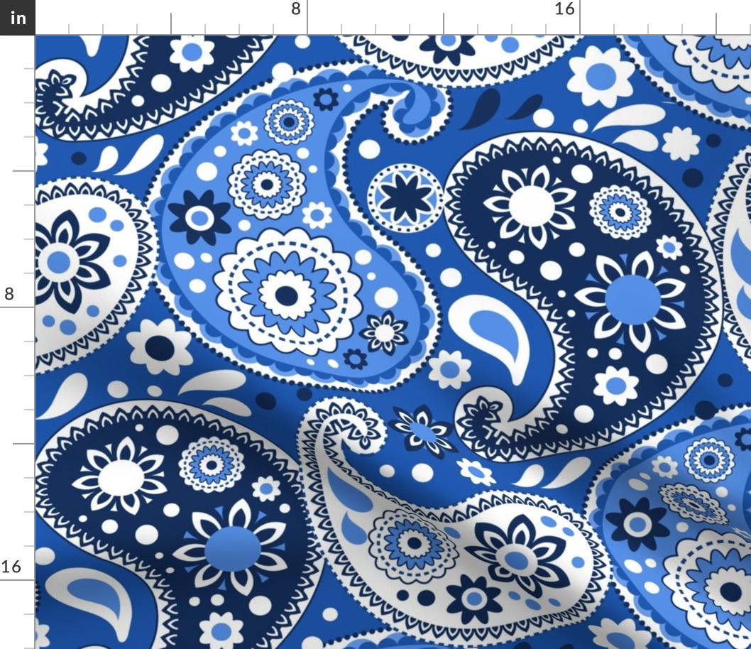 Blue and White Country Paisley Print