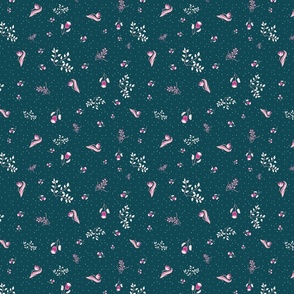 pink floral toss on teal by rysunki_malunki