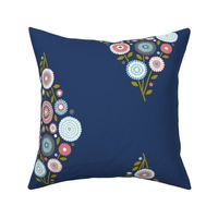 extra- large floral diamond - pink, grey and light blue on navy