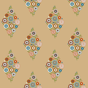 flower diamond in 1960s colors on tan