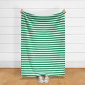 Large Jade Green Awning Stripe Pattern Horizontal in White