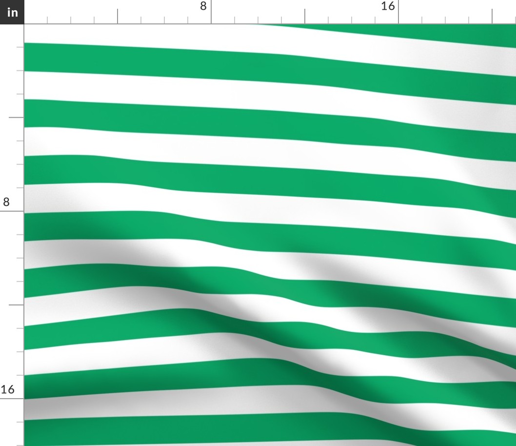 Large Jade Green Awning Stripe Pattern Horizontal in White