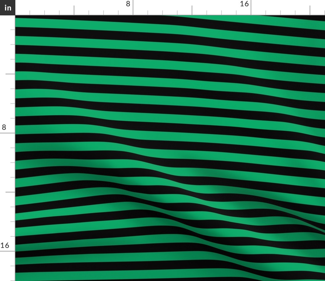 Jade Green Awning Stripe Pattern Horizontal in Black