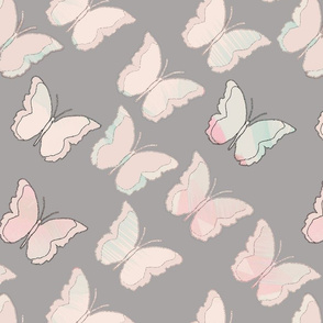 pastel butterflies on grey