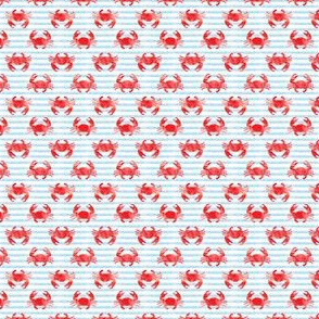 (micro scale) crabs - red on blue stripes - nautical summer fabric watercolor C21