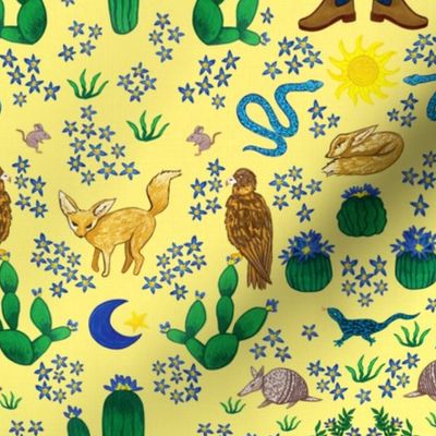 Desert Animals & Cactus in Sunny Yellow