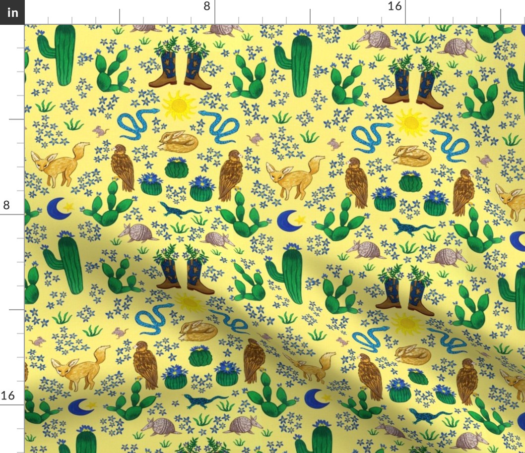 Desert Animals & Cactus in Sunny Yellow