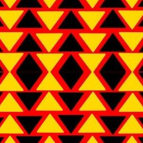 black and yellow triangles on red