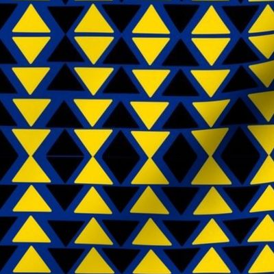 black and yellow triangles on blue