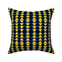 black and yellow triangles on blue