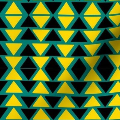 black and yellow triangles on teal
