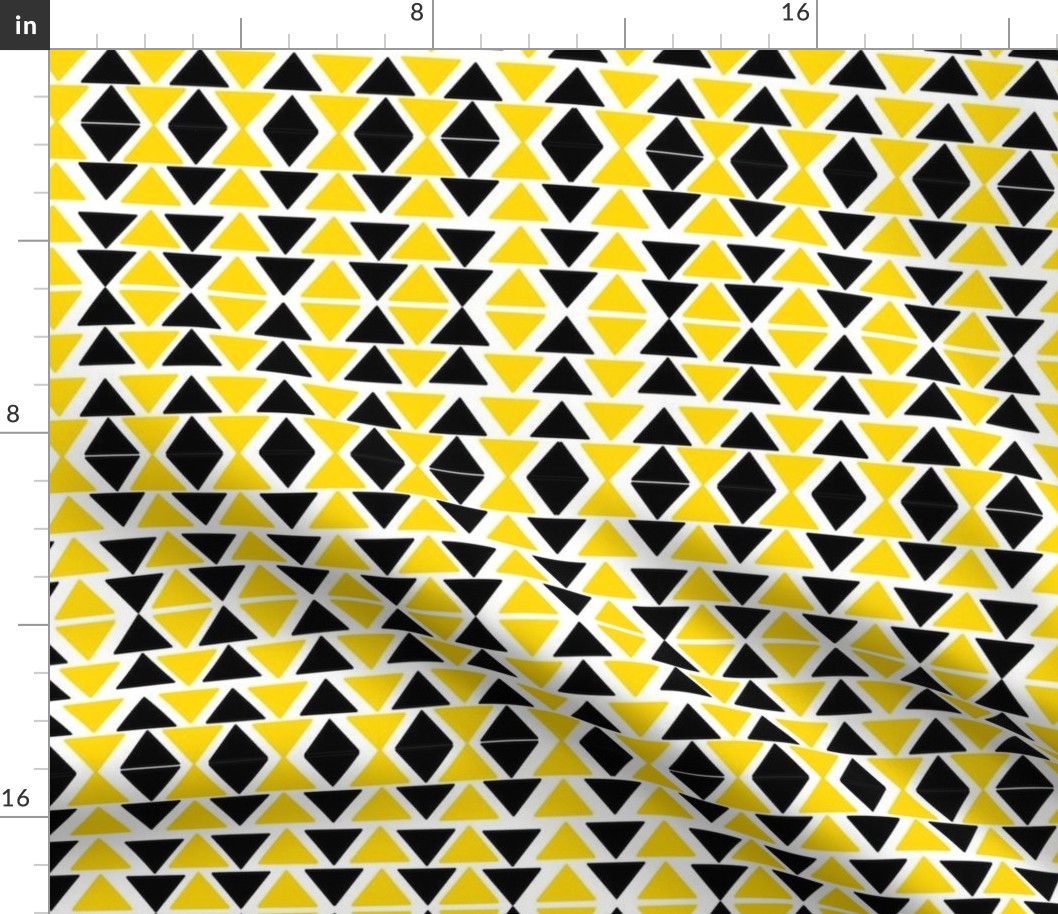 black and yellow triangles on white
