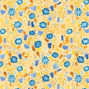 Busy Gouache Floral | Blue Tan