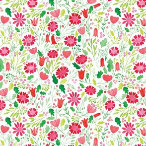 Busy Gouache Floral | Red, Green and White