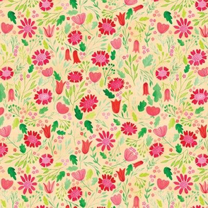 Busy Gouache Floral | Red, Green, Yellow
