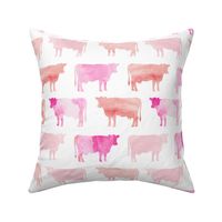 pink watercolor cows