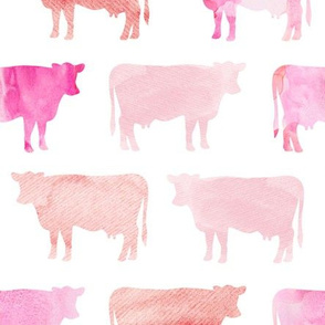 pink watercolor cows
