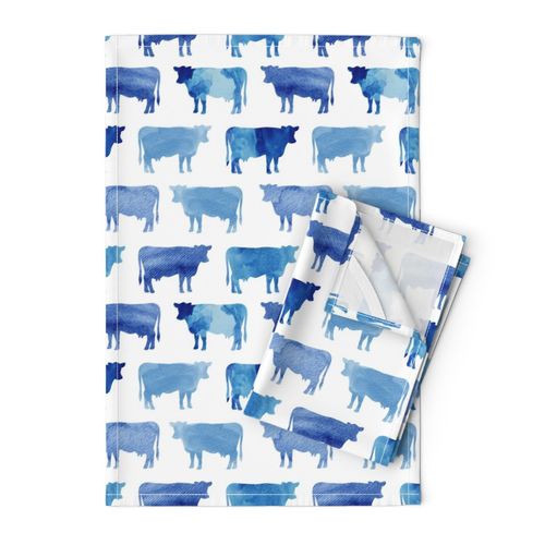 blue watercolor cows