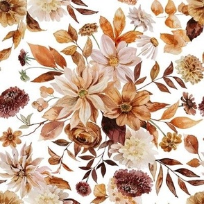 Autumn Spice Watercolor Florals / White