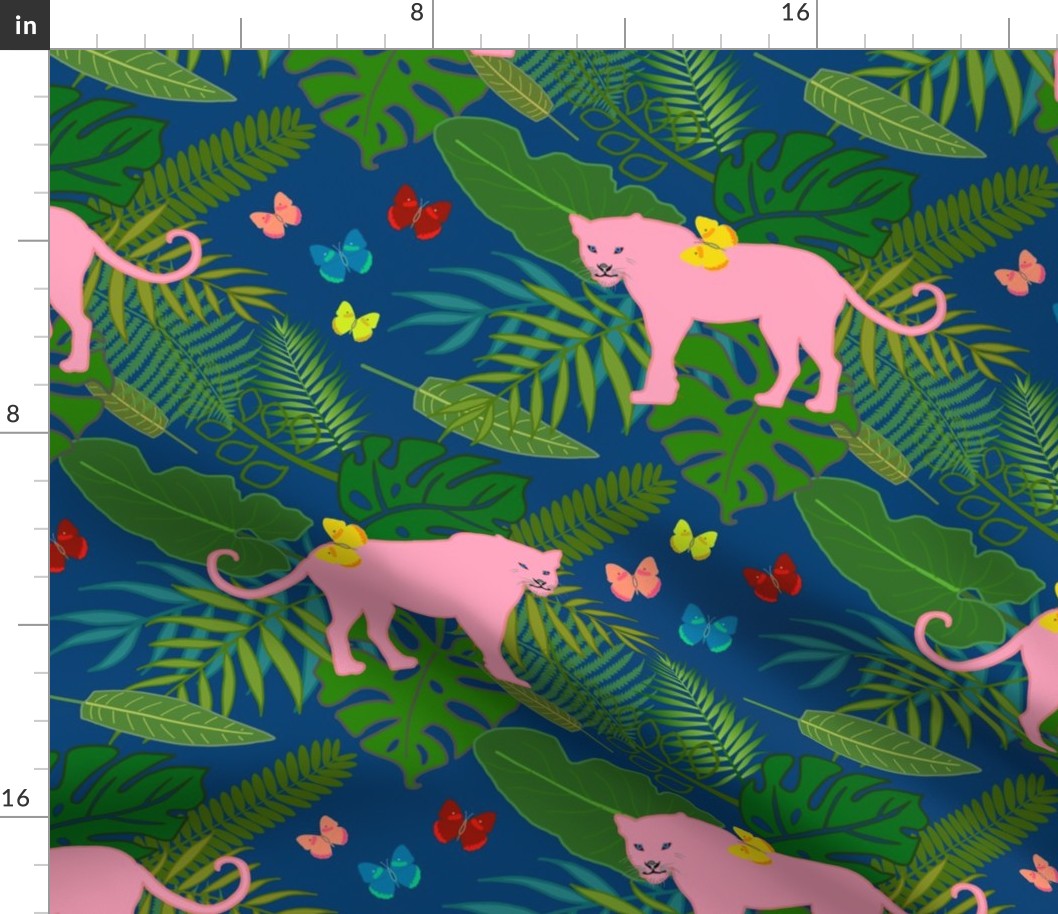 Pink Panthers in Paradise - ocean blue, medium/large 