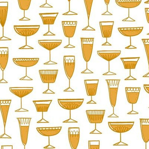 Midcentury Champagne Glasses in Gold on White - Medium