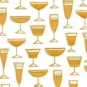 Midcentury Champagne Glasses in Gold on White - Large