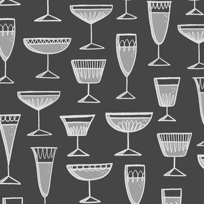 Midcentury Champagne Glasses in Greyscale - Large