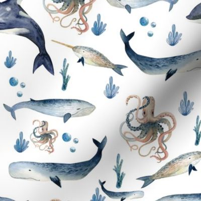 watercolor whales