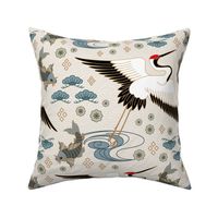 blue grey - cranes vintage asian style