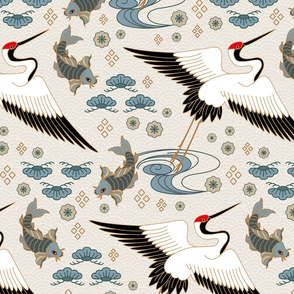 blue grey - cranes vintage asian style