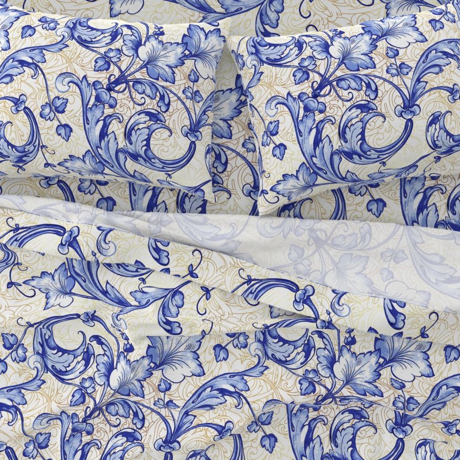 Baroque Decorative Blue Floral with Gold Pattern -100463