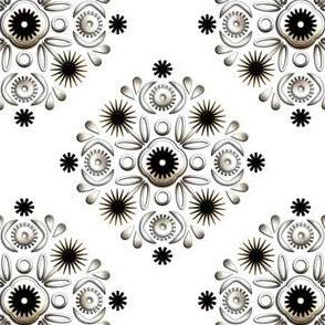 Faux Silver Metallic Flower Cogs - Background White (unprinted)