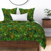 bed of tropical leaves