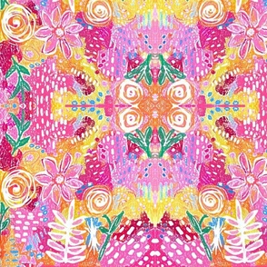 Abstract Pink Flower Power in Colored Pencil (Bedding)