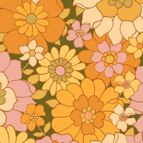 Avery Retro Floral on Moss - large scale