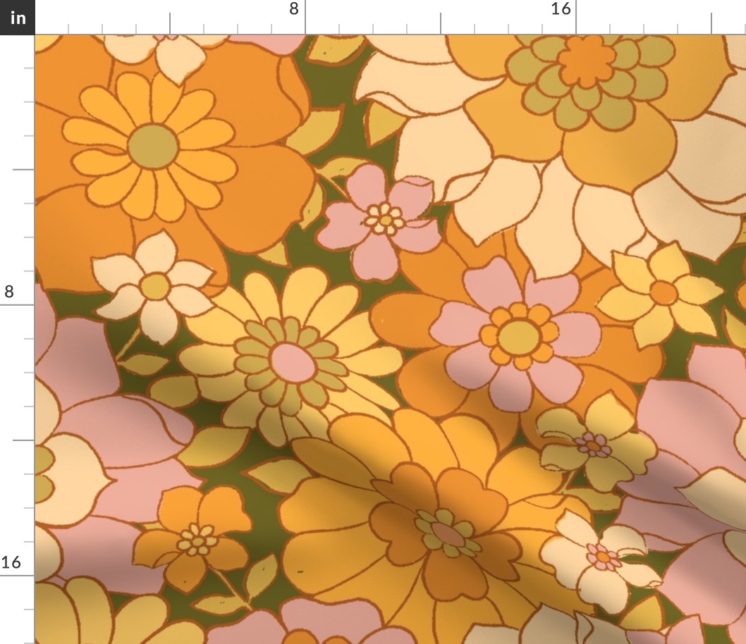 Avery Retro Floral on Moss - large scale