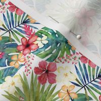 Tropical Paradise Watercolor Floral on White - Small Scale
