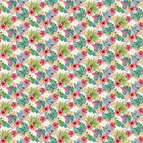 Tropical Paradise Watercolor Floral on White - Small Scale