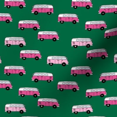 Little retro style hand drawn camper van design summer happy camper for girls green pink