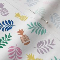 Pineapples and leaves lush tropical fruit garden kids design multi-color on white 